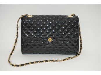 Vintage Ganson Black Leather Hand Bag With Diamond Stitching