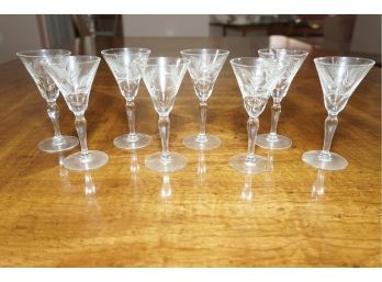 Set Of 8 Floral Etched Aperitif Glasses