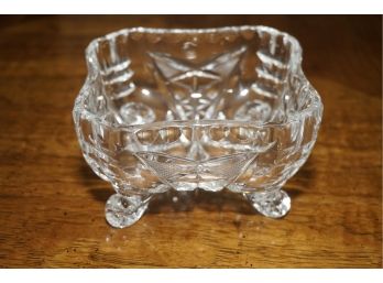 Vintage Etched Crystal Ball Foot Dish