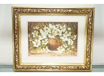 Framed Oil 3D Texture Painting Of 'flowers' Signed