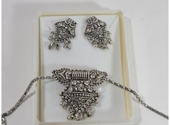 Vintage Set Of 'silver' Necklace And Earrings Costume Jewelry