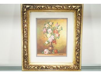 Framed Oil Painting Of 'flower Vase' Signed Danny