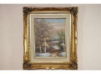 Vintage Oil On Canvass 'winter Woods' Signed