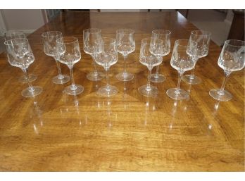 Set Of 12 Floral Etched Wine Glasses