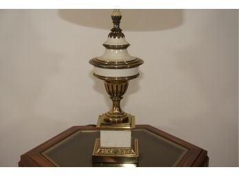A Stiffel Porcelain And Brass Table Lamp With Silk Shade