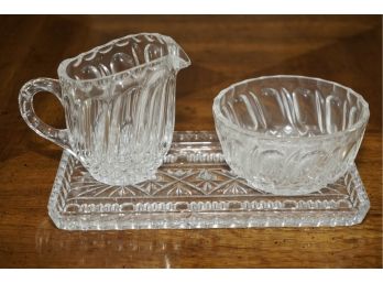 Small Crystal Bowl And Pitcher With Small Tray