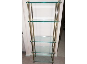 Mid Century Etagere Featuring Five Glass Shelves And Fluted Legs