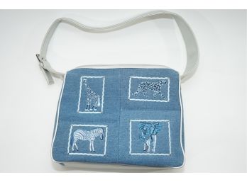 Vintage Marlo Denim Handbag With Embroidered Animal Pictures