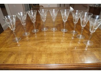 Set Of 9 Large Floral Etched Martini Glasses
