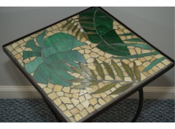 Mosaic Top Side Table With Wrought Iron Base