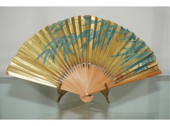 Vintage Japanese Fan With Brass Stand