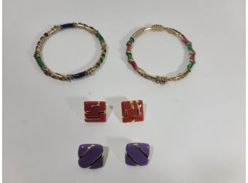 Vintage Set Of Costume Jewelry Including 2 Sets Of Earrings And 2 Bracelets