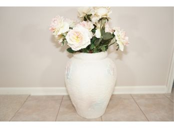 Large Stone Planter With Faux Flowers
