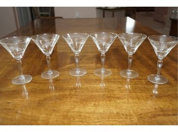 Set Of 6 Floral Etched Martini Glasses
