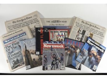 Collection Of September 11th Newspapers & Magazines Including NY Times, Newsday & Time Magazine