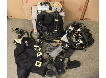 Collection Of Scuba Diving Equipment Including Goggles, Shoes, Wet Suit & Bag