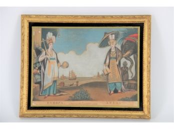 A. Poncia & Co. Europe & Asia Colorized Allegorical Print