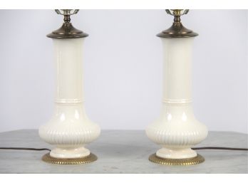 Pair Of Wedgwood White Ceramic Table Lamps With Brass Trim