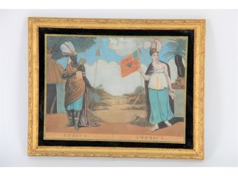 A. Poncia & Co. Africa & America Colorized Allegorical Print