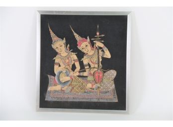 Traditional Thai Musician Silk Painting Framed
