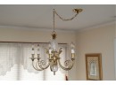 A Brass With Crystal Pineapple Six Light Chandelier