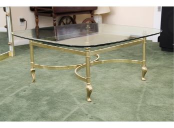 A Vintage Brass Base Coffee Table With Beveled Glass Top