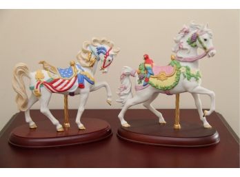 A Pair Of Lenox Porcelain Carousel  Horses Including American Eagle Saddle