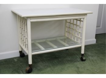 A  White Lacquer Faux Bamboo Cart