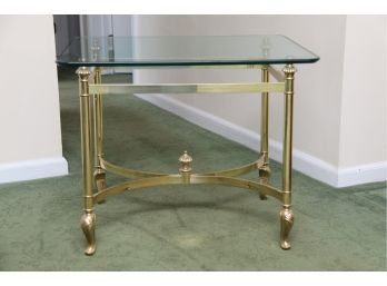 An Vintage Brass Base End Table With Beveled Glass Top
