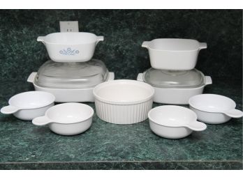 A Collection Of Pyrex Pieces Including One Cornflower