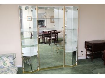 A Post Modern Brass With Mirrored Back Entertainment Center/ Bar Cabinet