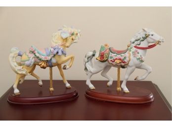 A Pair Of Porcelain Lenox Carousel Horses Including Christmas Saddle