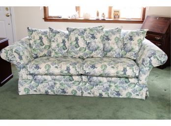 Ethan Allen Floral Sofa In Blues, Greens And Whites