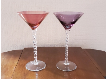 A Pair Of Crystal Twist Stem Colored Glasses