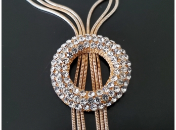 Gold Tone With Crystal Pendant Necklace