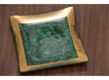 Green Mid Century Ash Tray With Gold Trim