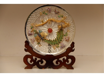 Asian Style Decorative Plate With 3D Jade Center