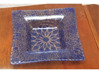 Square Blue Glass Flower Dish