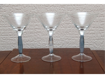 Trio Of Blue Stem Wine Glasses