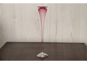 Cranberry Glass Candlestick Signed