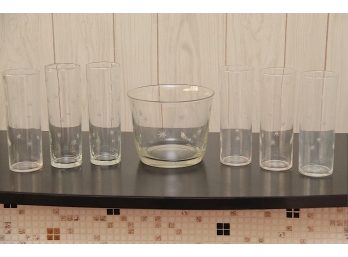 6 Mid Century Modern Star Drinking Glasses With Ice Bucket