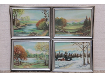 Group Of 4 Framed Watercolors Of The Seasons Signed Spielbusch