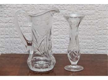 Cut Glass Pitcher & Bud Vase