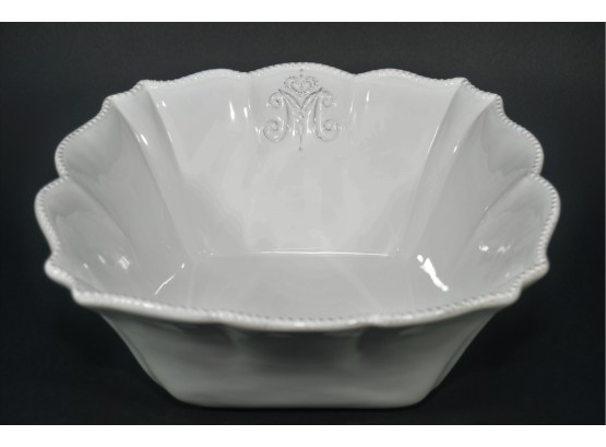 White Ceramic Serving Bowl Stamped