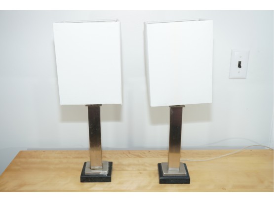 A Matching Pair Of Chrome Base Table Lamps