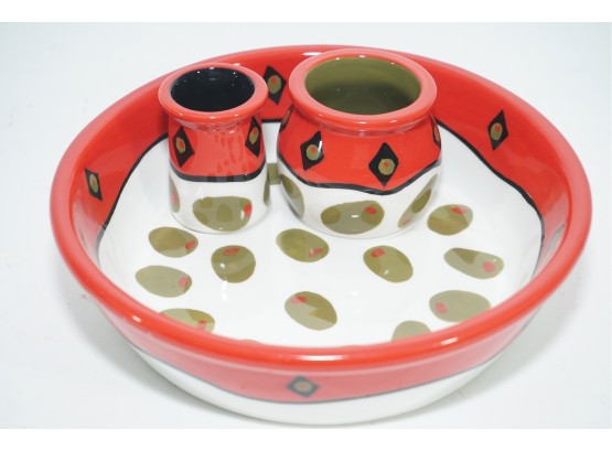 A 3 Piece Bella Casa By Ganz Olive Serving Set Including Toothpick Holders