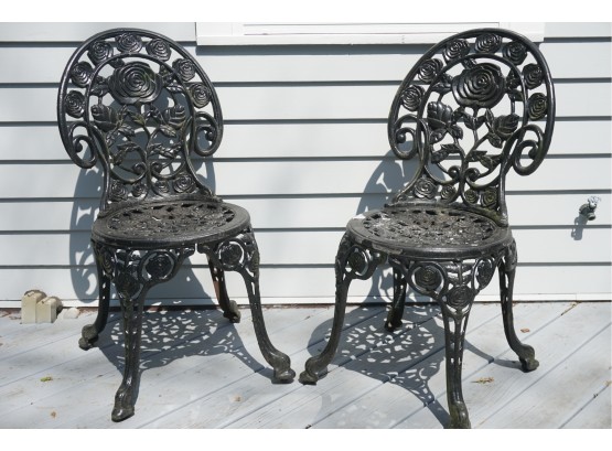 A Pair Of Berkeley Forge Vintage Cast Iron Rose Outdoor Garden Chairs
