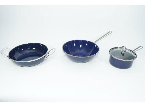 Chantal 3 Piece Enamel-on-Steel Cookware Set, Cobalt Blue Glossy