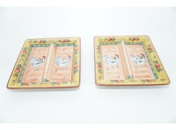 A Matching Pair Of Jay Import Company Rooster Serving Dishes