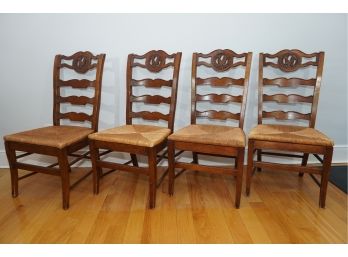 Set Of 4 Woven Cushioned Hand-carved Rooster Chairs